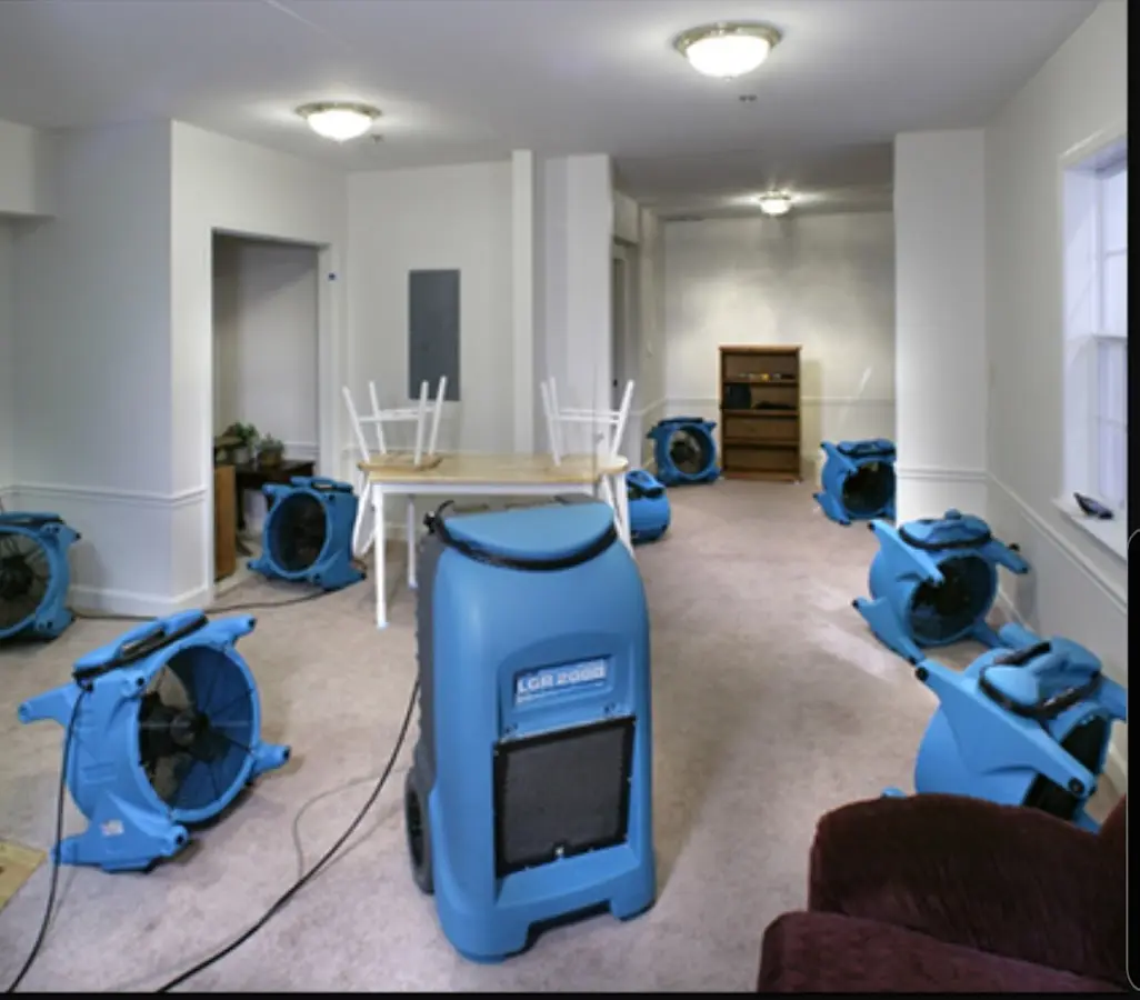 Air movers and dehumidifier setup for Water Extraction & Removal in Brookside