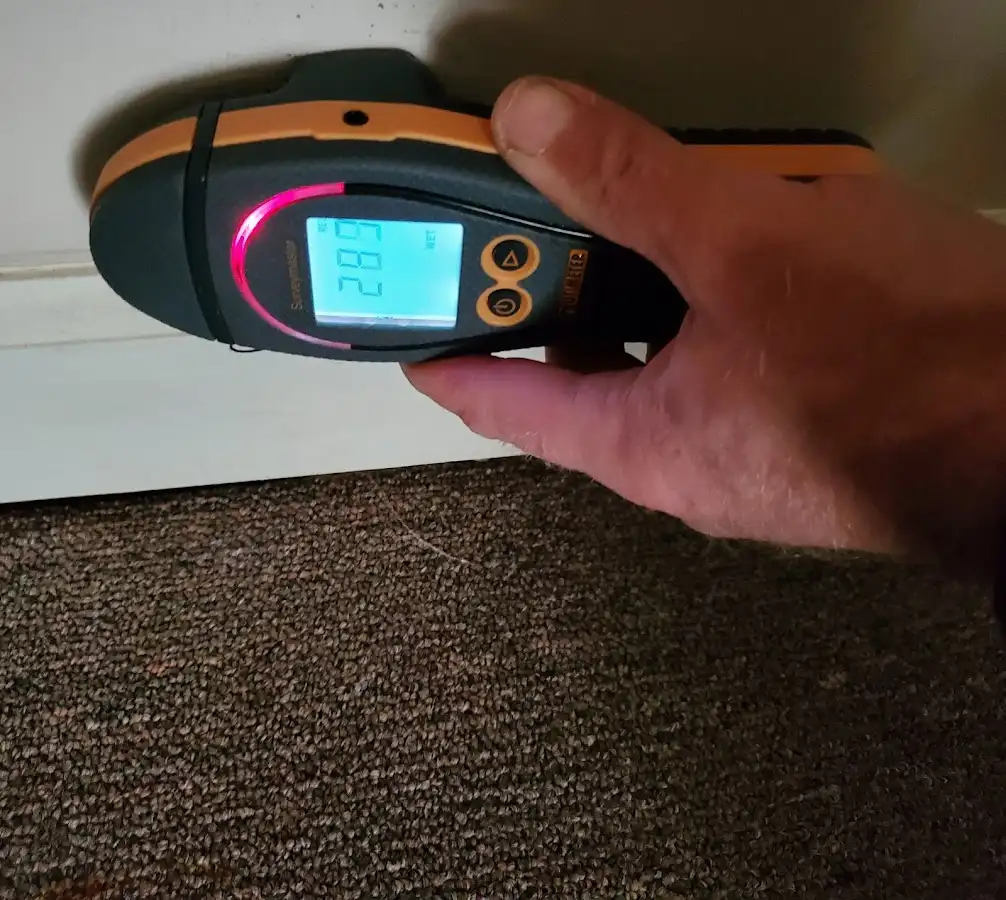 Moisture detection at baseboard during Burst Pipe Cleanup in Brookside